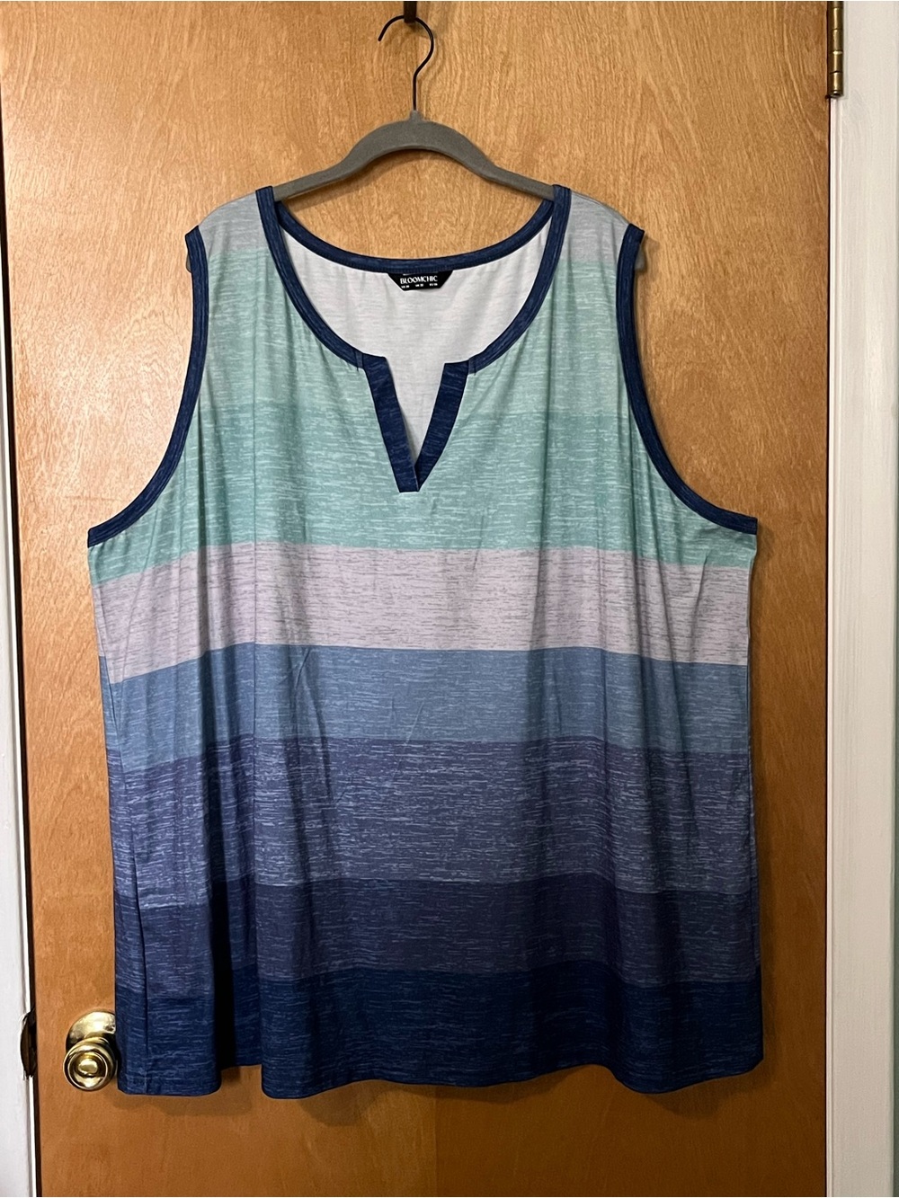 BloomChic Women’s Plus-Size Striped Tank Top in Blues and Greens | Size 28